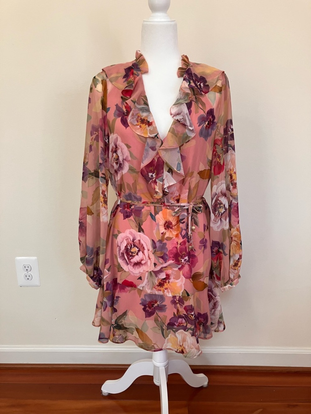 Zara Rose-Pink Floral Ruffle Long Sleeve Mini Dress | Feminine - Coquette